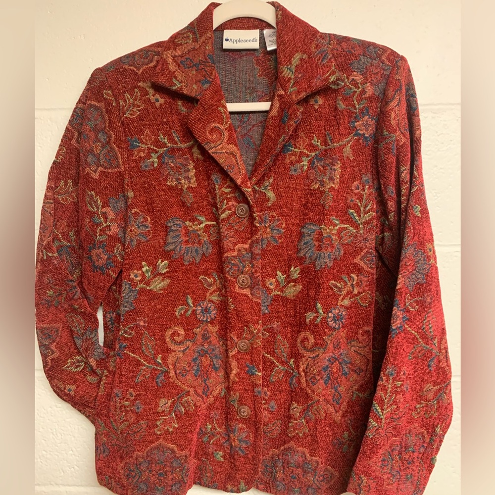 Appleseed’s Red Floral Print Women’s Jacket Size 14